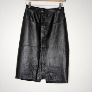 Vintage Black Leather Skirt Midi Length 25 in. Waist Size 6